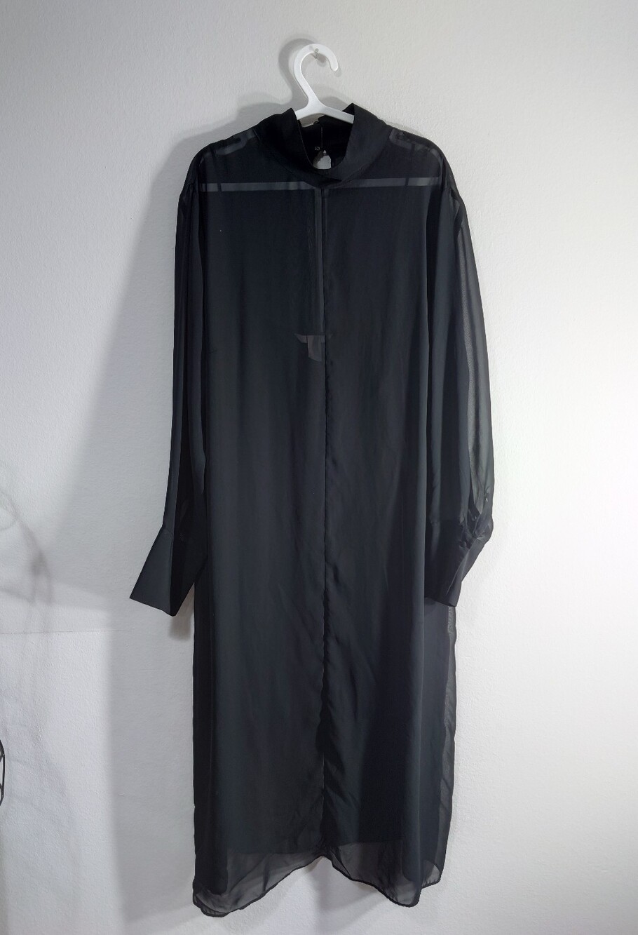 Black Sheer Chiffon Midi Dress with Slip Mock Neck Long Sleeve Size XL